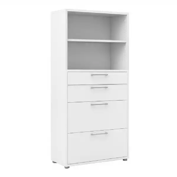 Bookcase 4 Shelves With 2 Drawers + 2 File Drawers in White