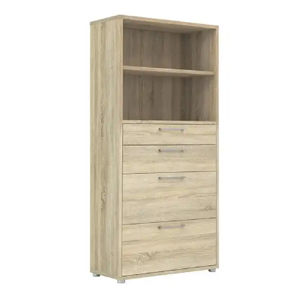 Bookcase 4 Shelves With 2 Drawers + 2 File Drawers in Oak
