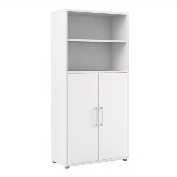 Bookcase 4 Shelves With 2 Doors in White