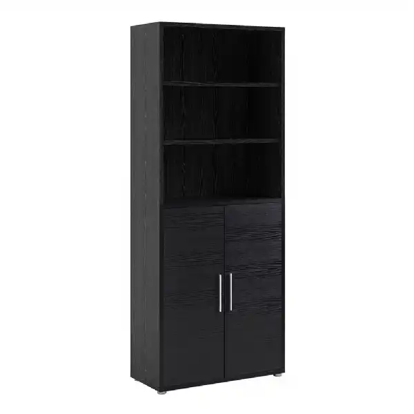 Bookcase 5 Shelves With 2 Doors in Black woodgrain