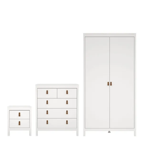 Barcelona Package Bedside Table 2 drawers + Chest 3+2 drawer + Wardrobe with 2 doors in White