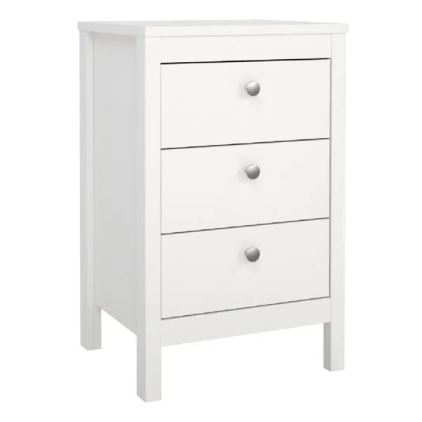 Madrid Bedside Table 3 Drawers in White