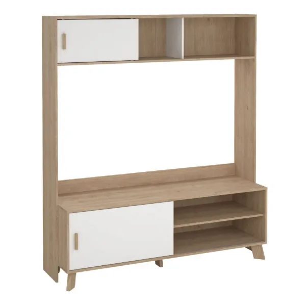 Ikast TVWall Unit with 2 Sliding Doors in Jackson Hickory and White