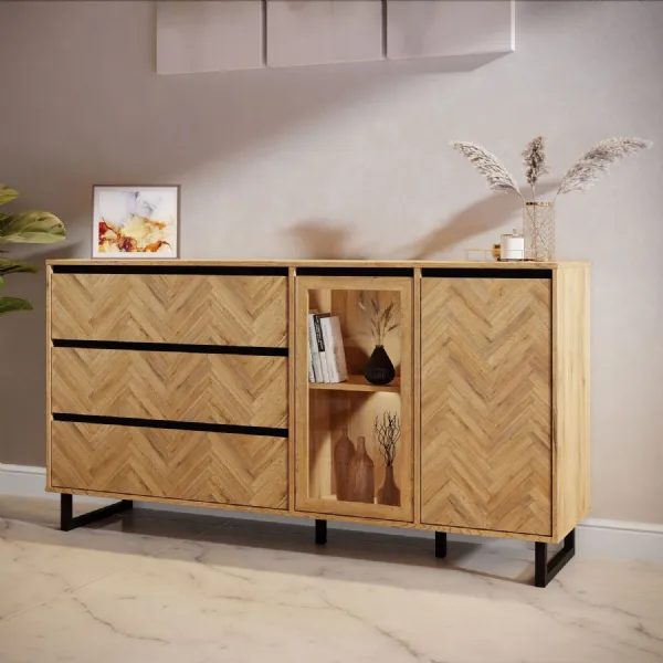 Parquet Oak Large Sideboard 3 Drawers Modern Style