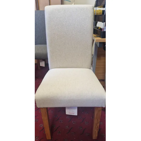 Beige Fabric Dining Chairs with Oak Legs