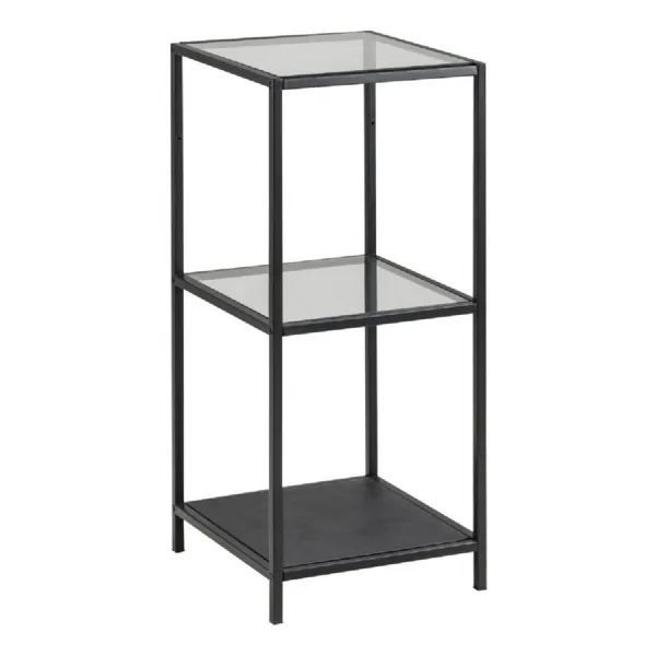 Seaford Narrow Black Metal Bookcase with 2 Glass Shelves