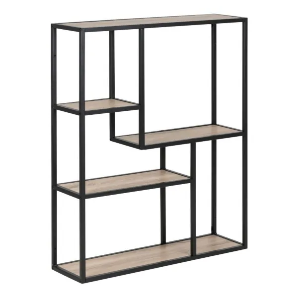 Seaford Black Metal Wall Shelf with 3 Additional Sonoma Oak Shelves