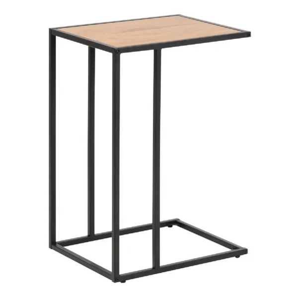 Seaford Black Metal Side Table with Oak Top