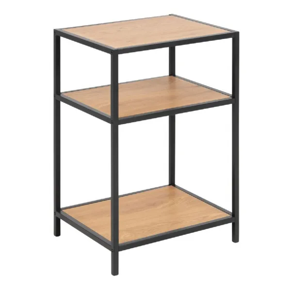 Seaford Black Metal Bedside Table with 2 Oak Shelves