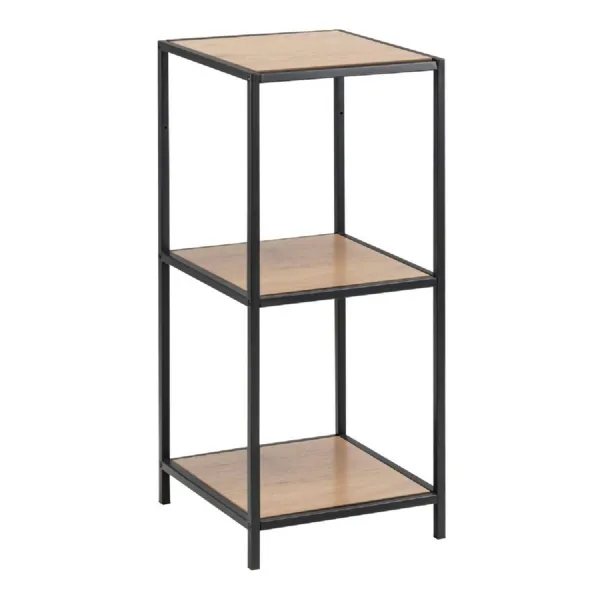 Seaford Narrow Black Metal Bookcase with 2 Oak Shelves