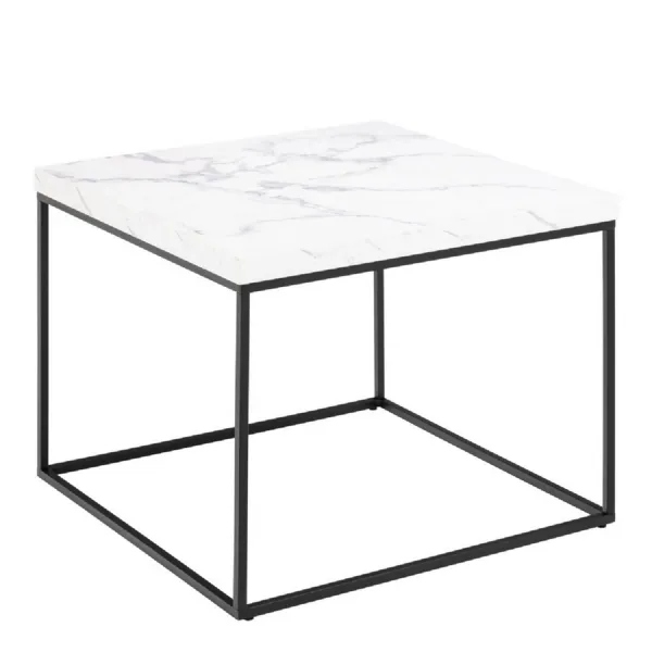 Barossa Coffee Table with White Marble Effect Top & Black Steel Base 60cm