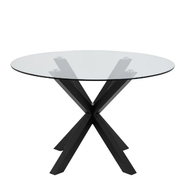 Heaven Round Dining Table with Clear Glass Top and Black Legs