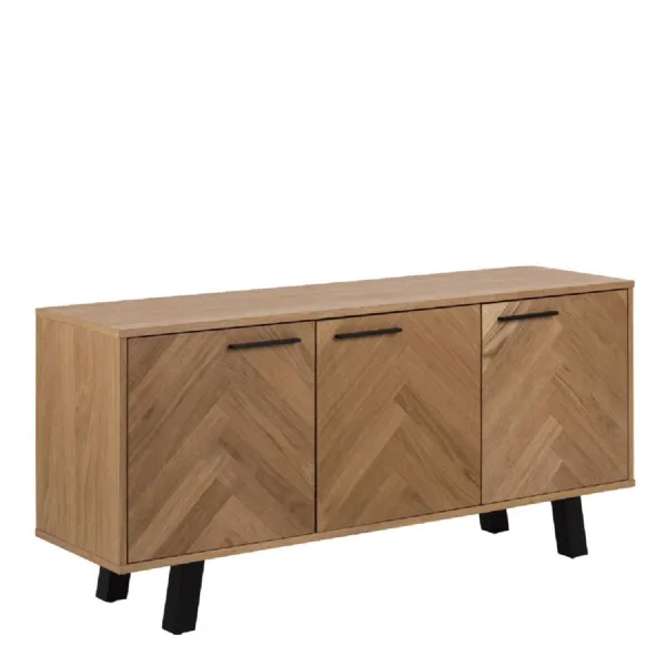 Brighton 3 Door Sideboard in Oak with Herringbone Effect