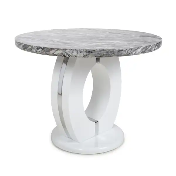 Round Marble Glossy Grey White Dining Table