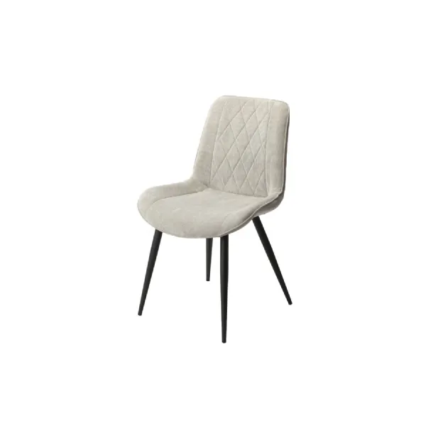 Diamond Stitch Light Grey Fabric Dining Chair Black Legs