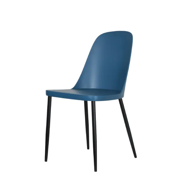 Blue Duo Dining Chair With Black Metal Legs