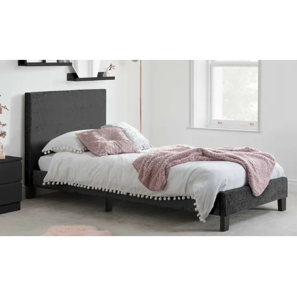 90cm Low End Bed in Black Crushed Velvet Fabric