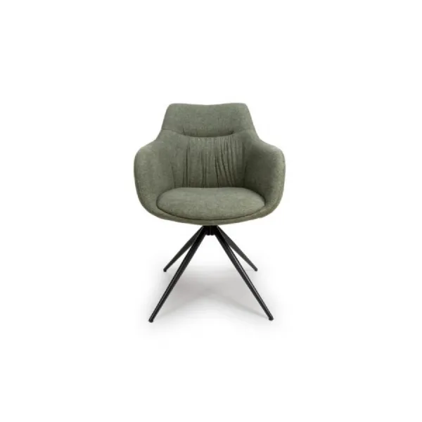 Green Easy Clean Fabric Carver Swivel Dining Chair Black Legs