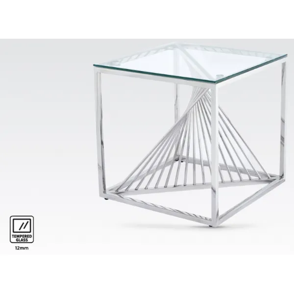 Tempered Glass and Stainless Steel Lamp Table