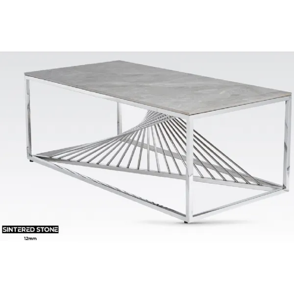 Grey Sintered Stone and Stainless Steel Coffee Table