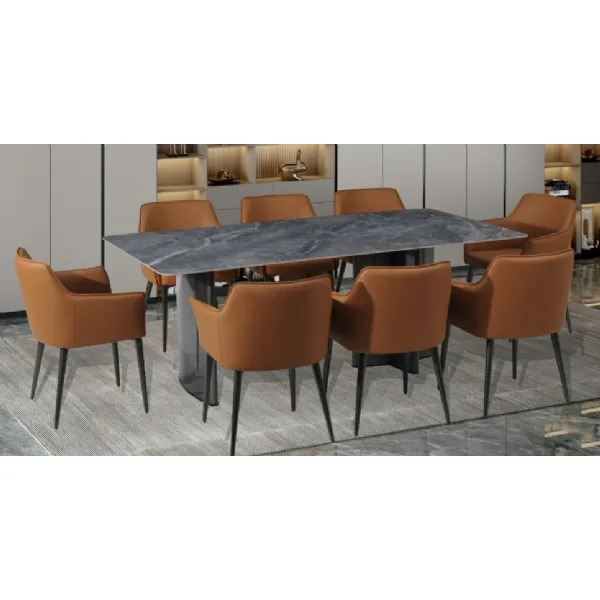 Grey Sintered Stone and Grey Base 200cm Dining Table and 6 Chairs