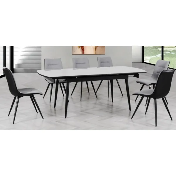 Grey Tempered Glass Top 160cm Extending Dining Table and 6 Chairs