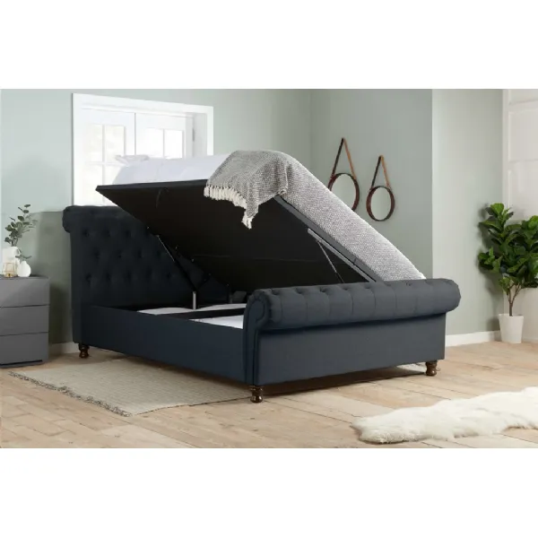 5ft King Size Side Open Ottoman Sleigh Bed in Charcoal Grey Fabric