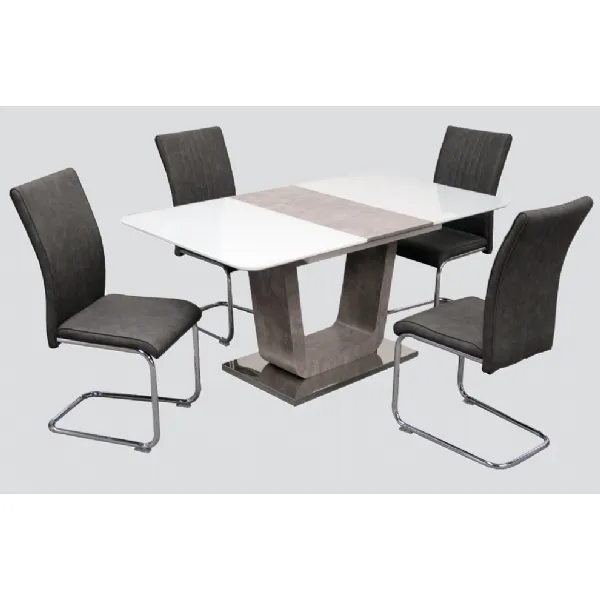 White Gloss and Glass Top 120cm Extending Dining Table and 4 Chairs