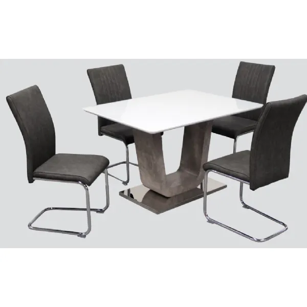 White Gloss and Glass Top 120cm Dining Table and 4 Chairs