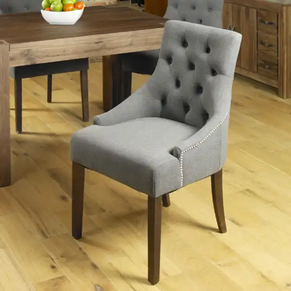 Pack Of Two Walnut Accent Slate Fabric Dining Chair
