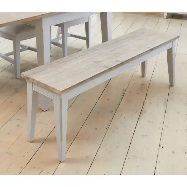 Large Wood Distressed Grey Painted Dining Bench Limed Top 150cm