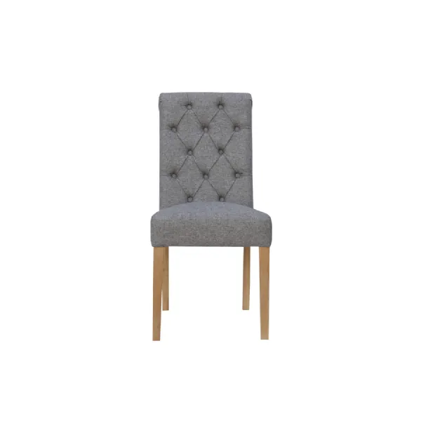 Oak Light Grey Fabric Buttoned Back Dining Chair