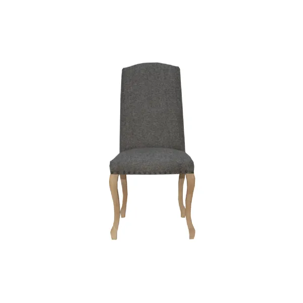 Luxury Chair With Studs And Carved Oak Legs Dark Grey