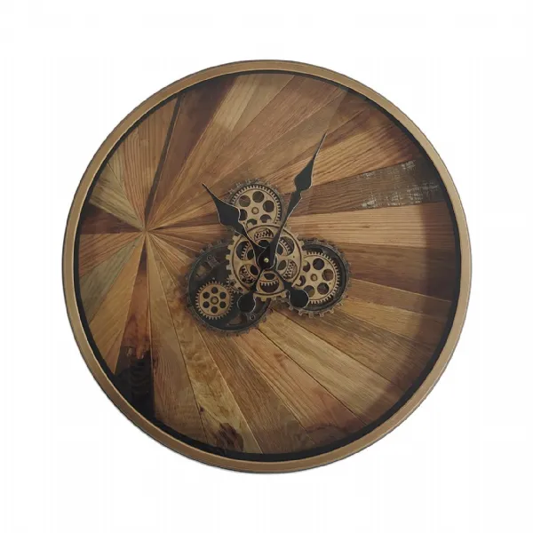 60cm Natural Wood Gears Wall Clock