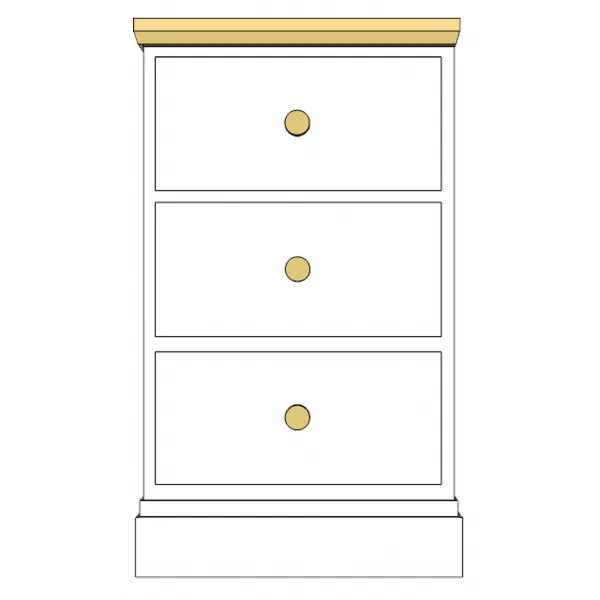 Painted and Solid Oak Top 3 Drawer Narrow Bedside Table