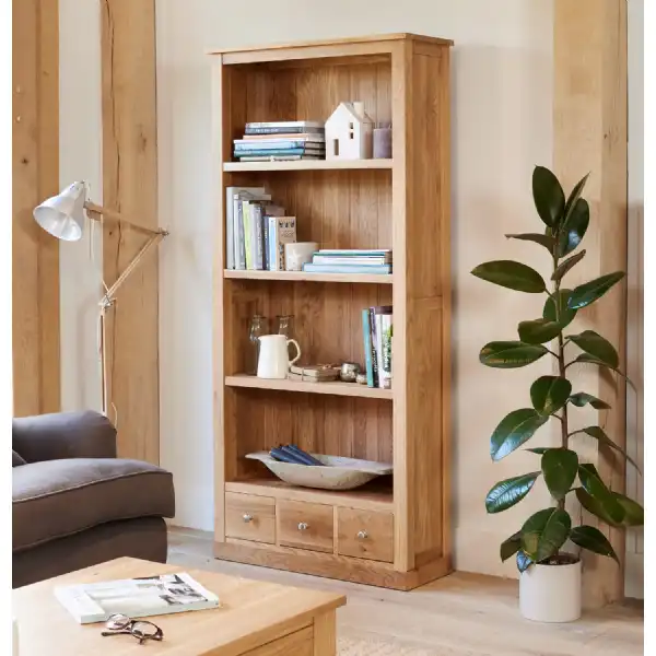 Light Oak Large Tall Bookcase With 3 Drawer Base and 3 Fixed Shelves