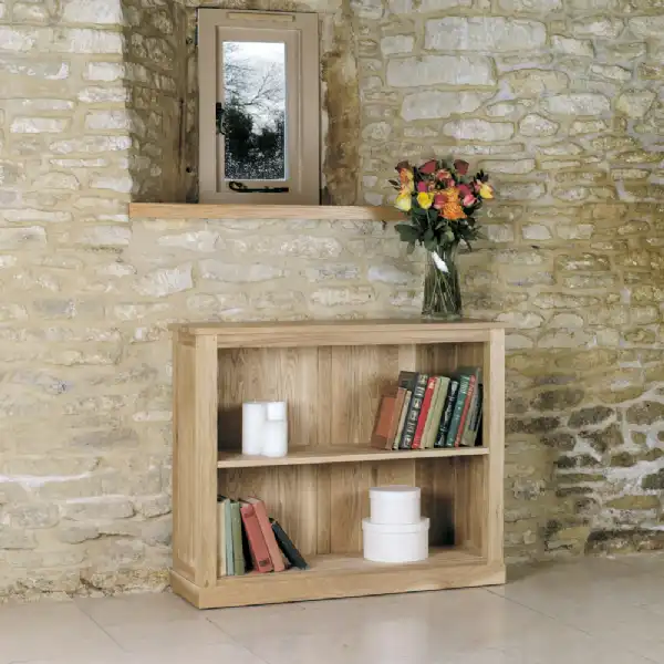 Solid Light Oak Low Small Window Bookcase 1 Shelf Display Unit