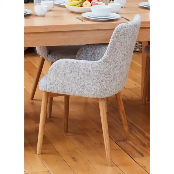Pair of Oak Light Grey Fabric Dining Chairs