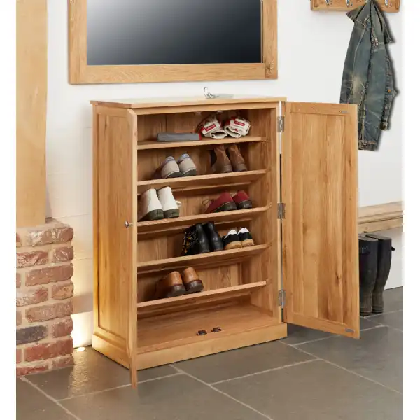 Solid Light Oak Large Shoe Storage Cupboard for 18 Pairs