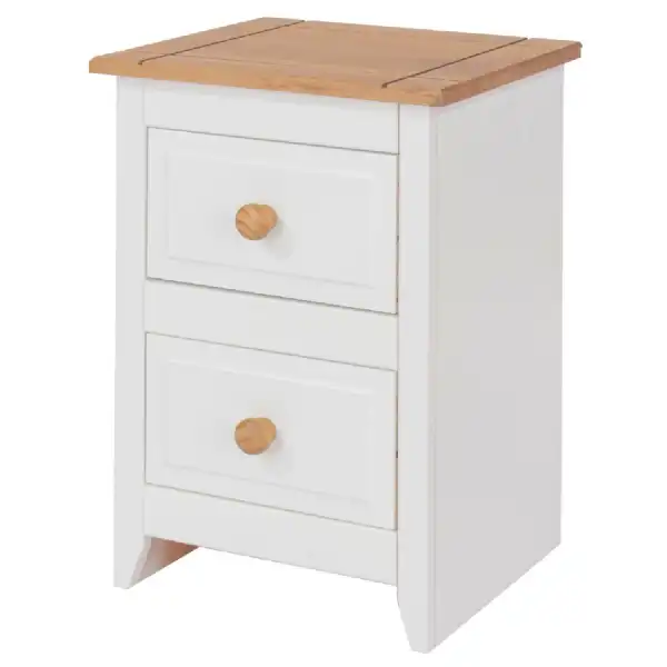Capri Solid Pine Painted Arctic White 2 Drawer Petite Bedside Table Cabinet 53.2x36x32cm