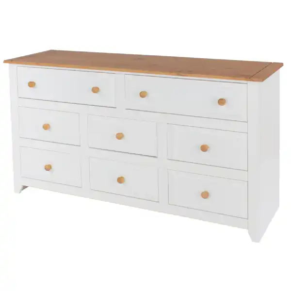 Large Wide White Painted Chest of 8 Drawers Pine Waxed Top