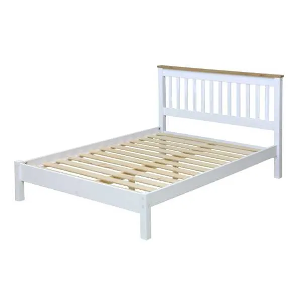Capri Modern White Painted Solid Pine Double 4ft6in Slatted Low Foot End Bedstead