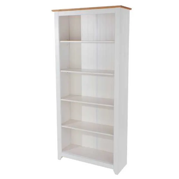 Modern White Painted Tall 5 Shelf Bookcase With Antique Pine Top 176.6cm Tall