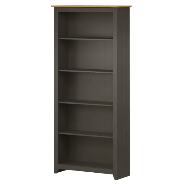 Grey Tall Open Bookcase Antique Wax Wood Top