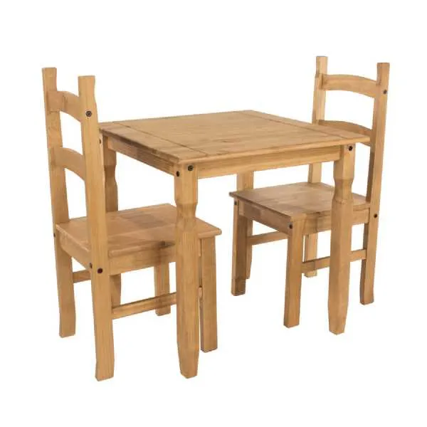 Small 75cm Square Waxed Pine Wooden Kitchen Dining Table and 2 Chair Set