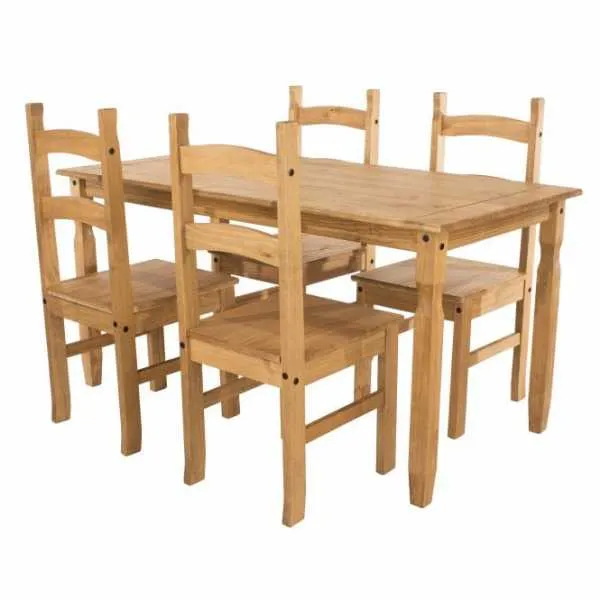 Corona Waxed Antique Pine Rectangular 150cm Kitchen Dining Table and 4 Chair Set