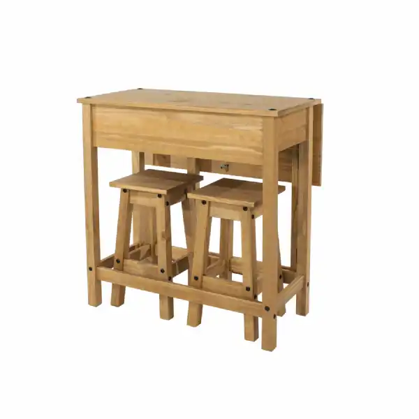 Compact Waxed Pine Breakfast Drop Leaf Kitchen Dining Table 2 Stools Set