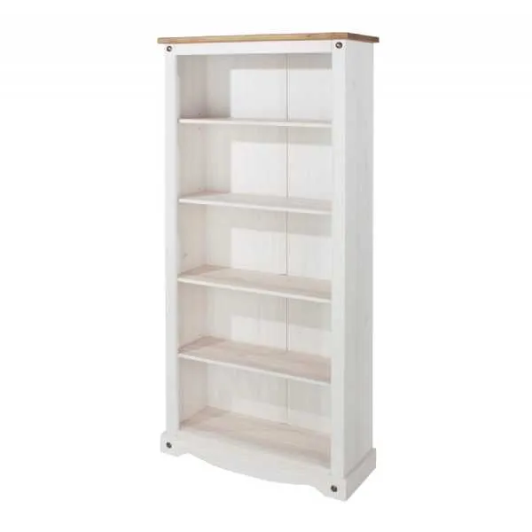 Corona 1+3 Shelves White Painted Tall Open Bookcase Antique Wax Top