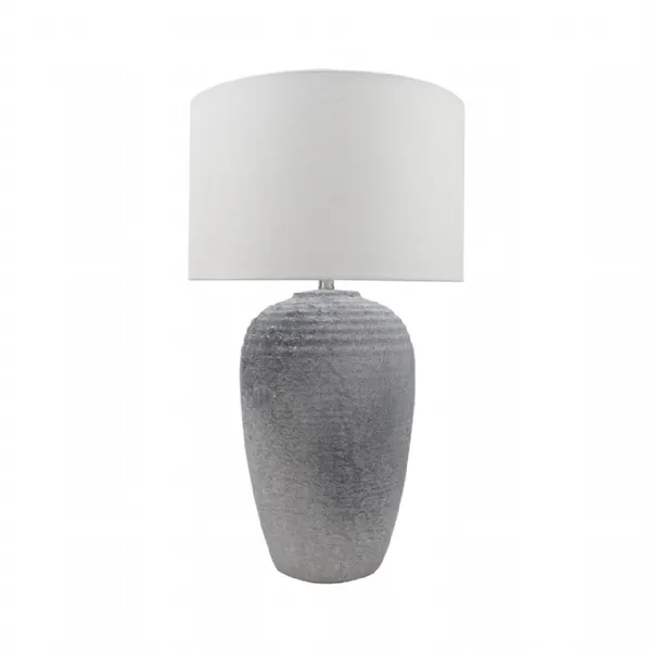 60cm Grey Stone Finish Table Lamp With White Linen Shade
