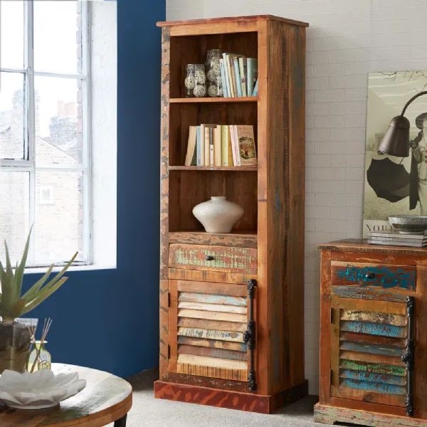 Indian Reclaimed Wood Narrow Bookcase